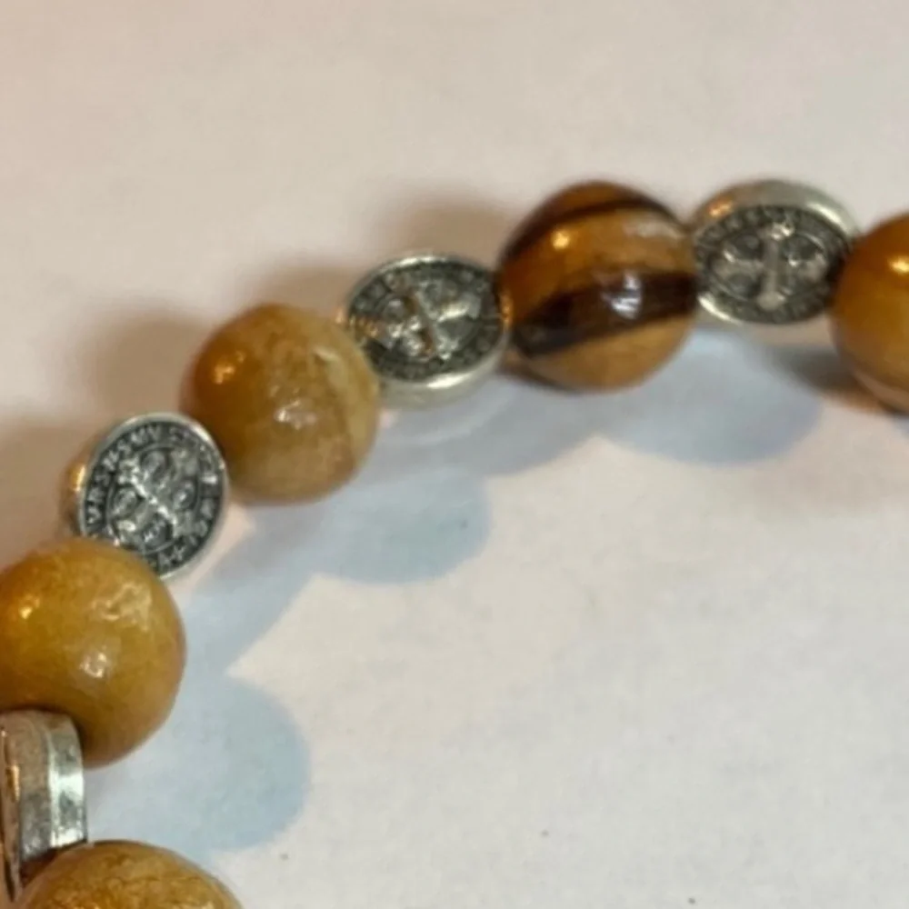 St Benedict Olive Wood Rosary Stretch Bracelet